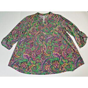 Dear Scarlett Women’s V Neck Tunic Blouse Floral Paisley 3/4 Sleeve XL